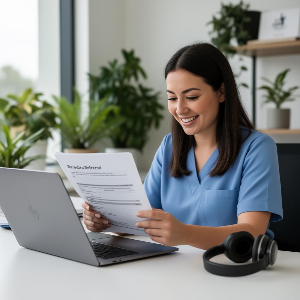 Image: Coordinator reviewing a referral on a laptop